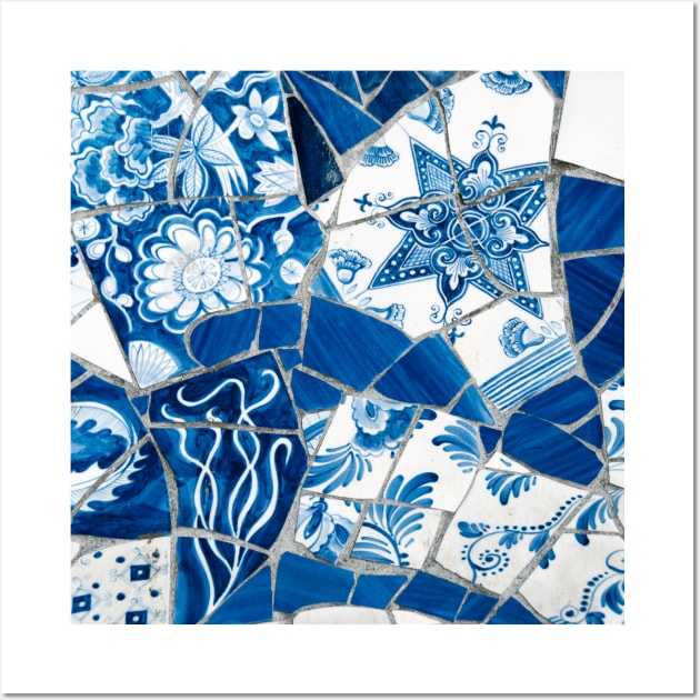 Antique Dutch Delft Blue Mosaic Tiles Wall Art by Art by Ergate